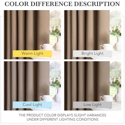 PONY DANCE Blackout Bedroom Curtains with Eyelet - Mocha 54 Inch Drop Thermal Curtains for Small Bay Window Light Blocking Short Privacy Drapes for Basement, Width 52 x Depth 54, 2 Panels