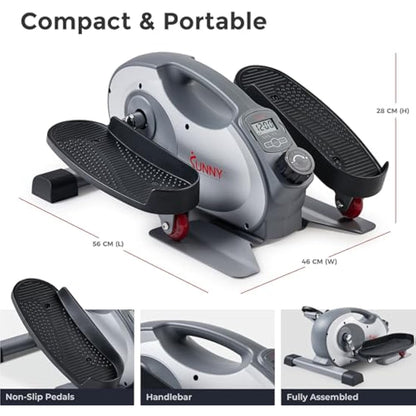Sunny Health & Fitness Sitting Under Desk Elliptical Exerciser, Portable Pedal Training Machine for Senior Exercise, with Handle, Easy to Carry, Peddler for Home Workout, Optional Free SunnyFit App
