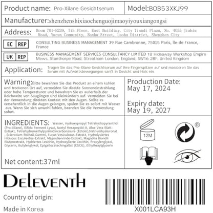 DEleventh Korean Brand Pro-Xilane Face Serum 37ml / Anti-Aging & Anti-Wrinkle, with Bifida Ferment Lysate, Acetyl Hexapeptide-8, and Hyaluronic Acid for a Youthful, Hydrated, and Radiant Complexion