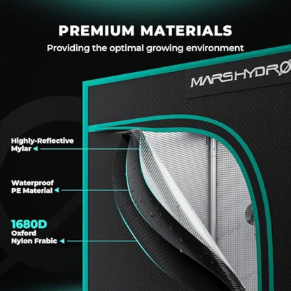 MARS HYDRO 3.3’x3.3′ Grow Tent 39"X39"X71" 1680D Canvas 100% Reflective Mylar Grow Tents for Indoor Hydroponic Plant Growing Room for TS1000/MH-E3000