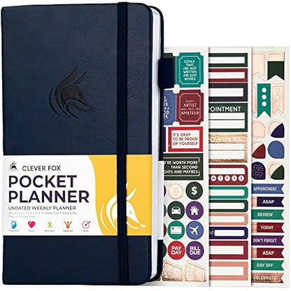 Clever Fox Pocket Weekly – Undated Monthly Goal Planner and Calendar, Mini Planner Perfect for Purse, 10x17.5cm (Blue)