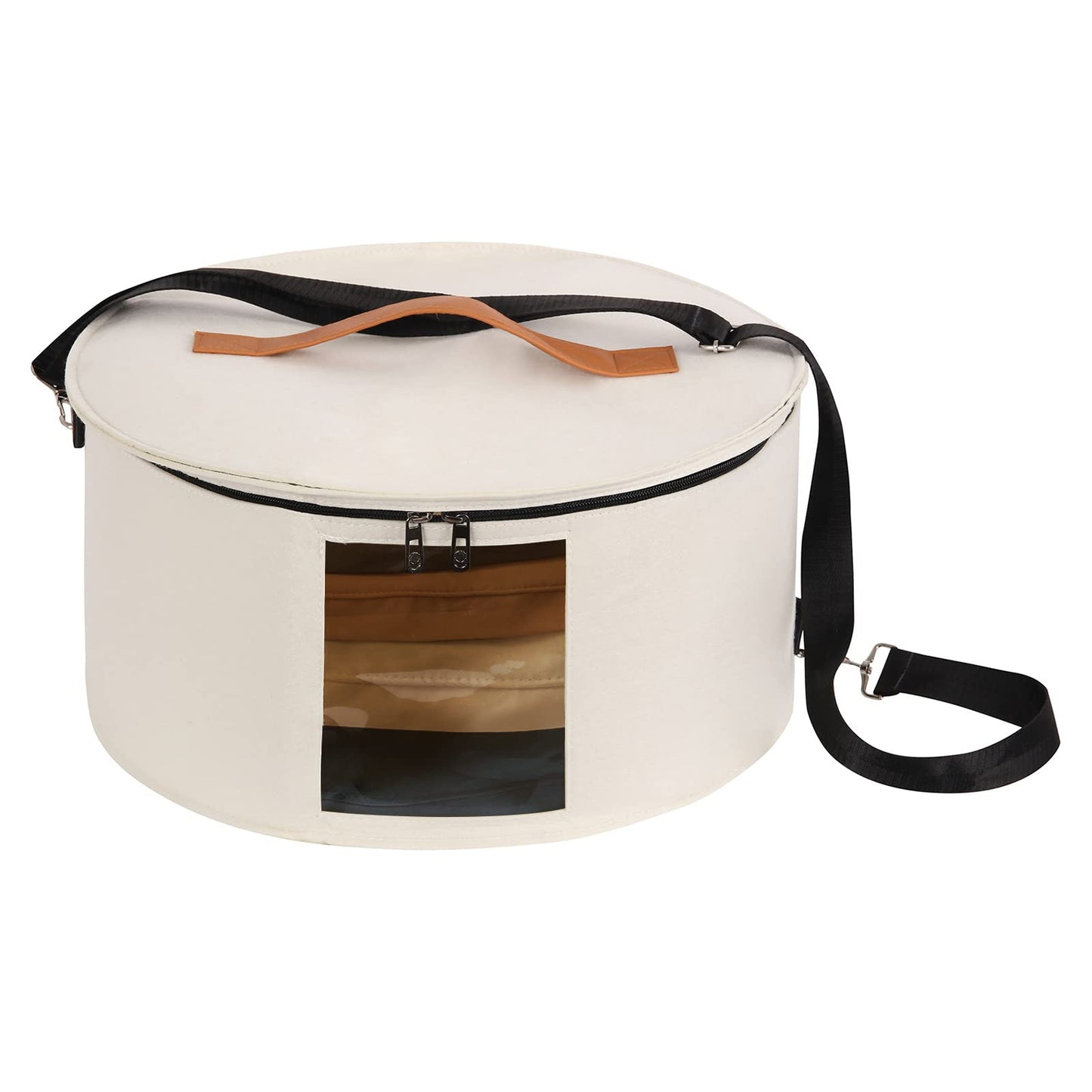 Ohiyoo Travel Hat Boxes with Lid - 16'' x 8'' Round Hat Boxes for Women & Men, Foldable Stuffed Animal Toy Storage Bin (White)