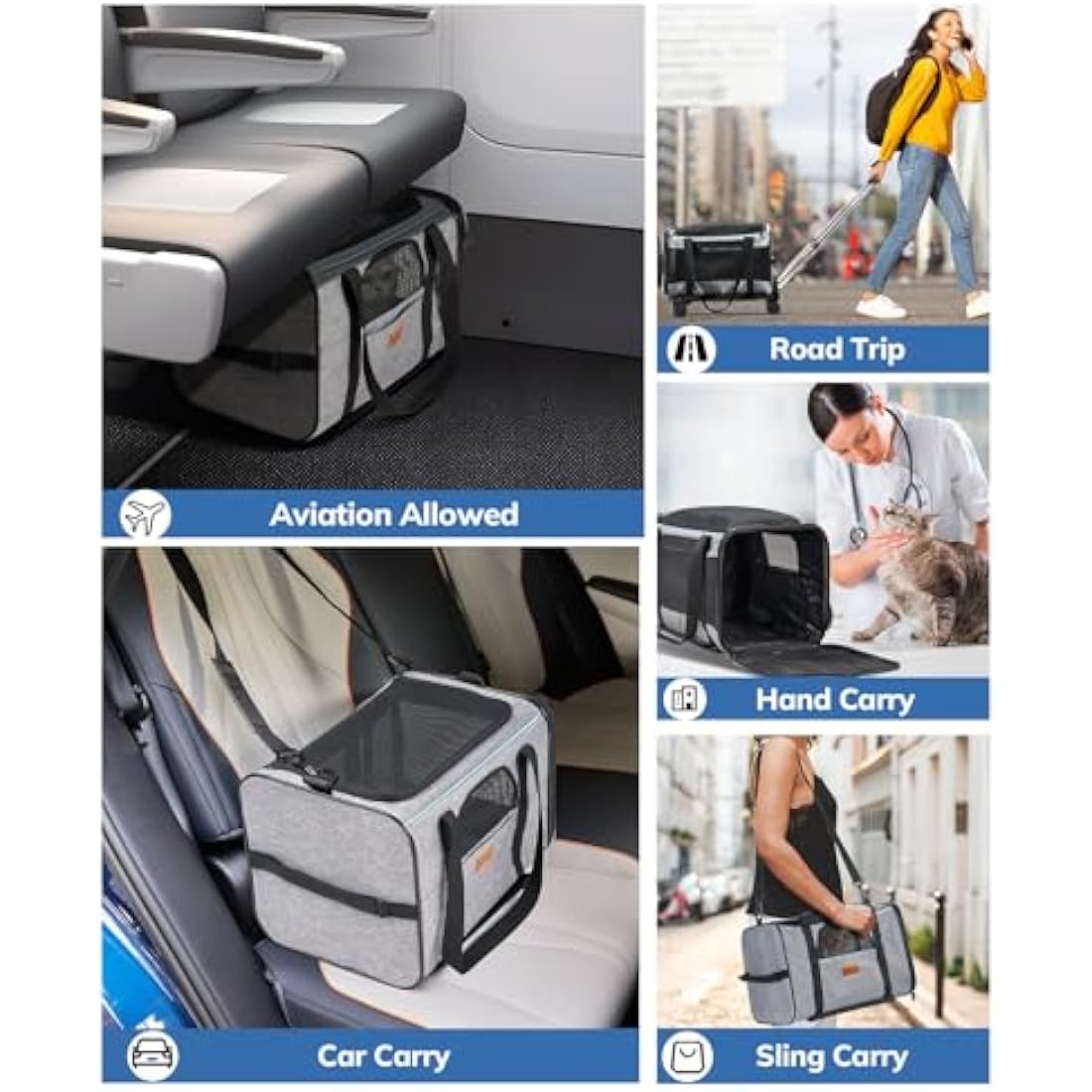 Morpilot Cat Carrier with Wheels Airline Approved, Pet Dog Carrier with Wheels for Small Dogs, Rolling Cat Carrier for Large Cats Puppy Stroller Detachable and Foldable Pet Travel Bag Dark Gray