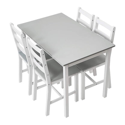 Panana Pine Wood Dining Table and 4 Chairs Set, 5-Piece Home Kitchen Furniture Set (Grey White)