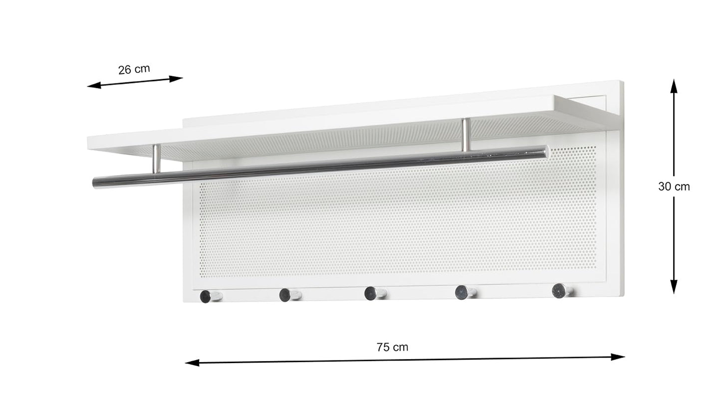 HAKU wardrobe, chrome, white, metal - Dim.: W 75 x D 26 x H 30 cm, Style: Modern
