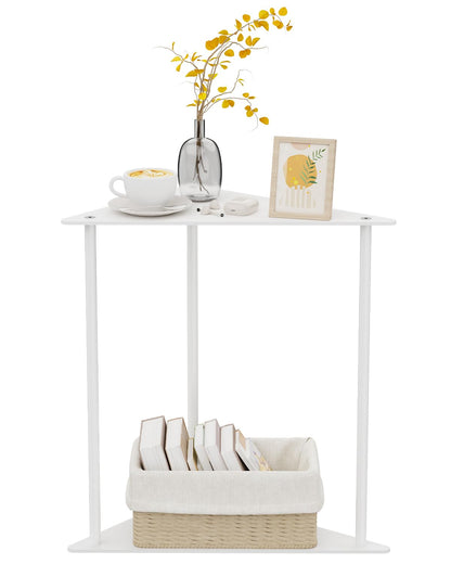 Yawinhe Triangle Metal Side Table,2-Tier Small Corner Table,White,1 Pack