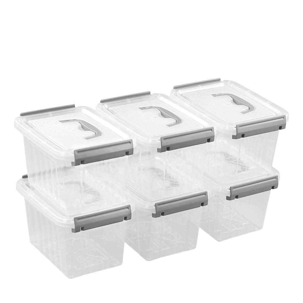 Waikhomes 6-Pack 6 L Storage Containers Bin with Lids (Grey handle)