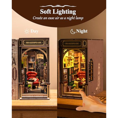 Rolife Book Nook Kits for Adults Shakespeare's Bookstore 3D Puzzles Miniature Dollhouse Models Kit for Adults to Build Bookshelf Decoration Halloween Christmas Birthday Gifts for Girls