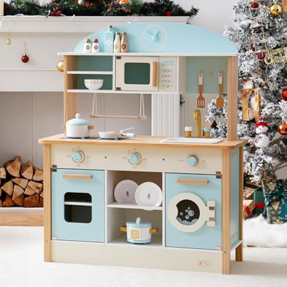 ROBUD Kids Kitchen Wooden Toys Age 3 4 5 | Play Kitchen Toy for 3 4 5 6 Year Old Girl Boy Gifts Wooden Kitchen Kids Birthday for Girls Role Play Toys 3-6 Years Old Presents