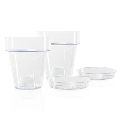 Kalapanta Transparent Plastic Pot for Orchids, with Drainage Holes and Saucer (2, ? 16 cm)