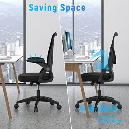 naspaluro Office Chair Ergonomic Desk with 90° Flip-up Armrest Lumbar Support, Height Adjustable Chair, Executive Swivel Computer Padded Seat Cushion for Home/Office