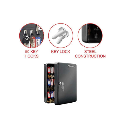 Master Lock Key Cabinet [Wall Mounted] [50 Key Hooks] KB-50ML - Includes 50 Key Tags and Labels