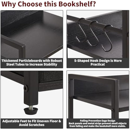 Aibiju Ladder Shelf，5 Tier Bookshelf with Fabric Cloth Drawer, Industrial Ladder Shelf,Steel Frame, Tall Narrow Bookcase with Shelves for Bedroom, Living Room, Black YD-BC001B
