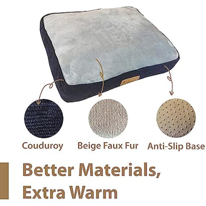 Ellie-Bo Large Dog Bed for 36-inch Dog Cage/Crate - Blue Corduroy/Grey FauxFur