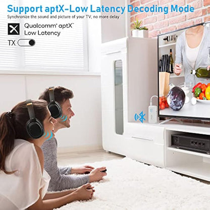 YMOO Bluetooth 5.3 Transmitter Receiver for TV to 2 Wireless Headphones, 3.5mm Jack in-Flight Bluetooth Audio Adapter for Airplane, Dual Link AptX Adaptive/Low Latency/HD Audio for Home Stereo/PC/Gym