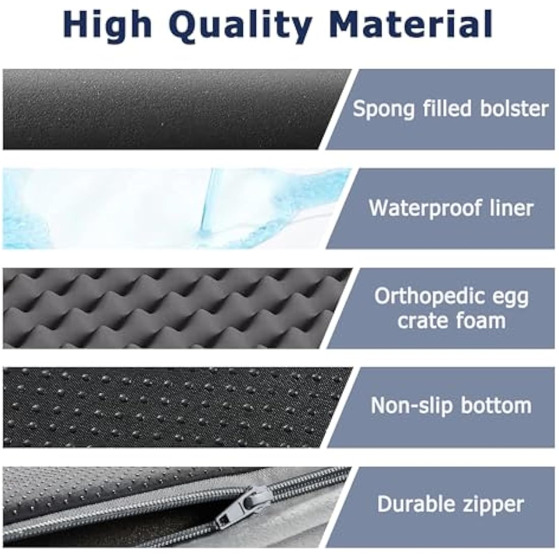 WESTERN HOME Dog Beds Large Washable, Soft Orthopedic Dog Beds with Removable Washable Cover, Extra Large Waterproof Pet Bed with U-Shape Bolster Grey, 127 x 91 x 19 cm