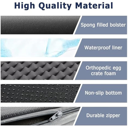 WESTERN HOME Dog Beds Large Washable,Soft Orthopedic Extra Large Waterproof Dog Beds with Removable Washable Cover,with U-Shape Bolster Grey,71 x 58 x 16.5 cm