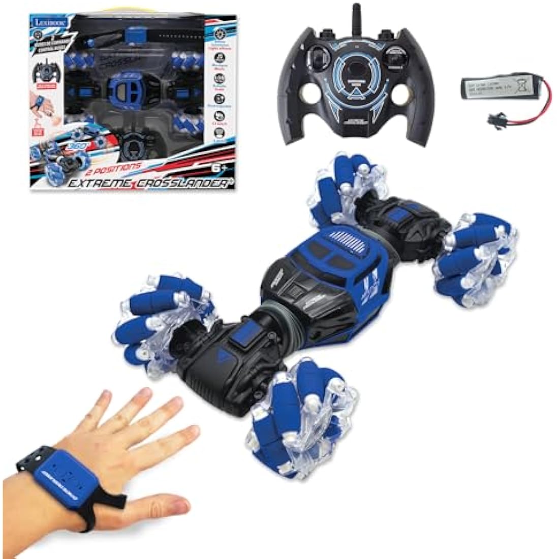 LEXIBOOK, Extreme Crosslander®, Off-road remote control car, up to 12km/h, light effects, remote control & gesture control bracelet included, music, rechargeable, RC50
