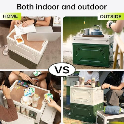 Qcwwy Foldable Camping Storage Box, Collapsible Storage Box, Strong Carrying Capacity, 50L, Large Capacity, Stackable Nicely for Picnic (Gray White)