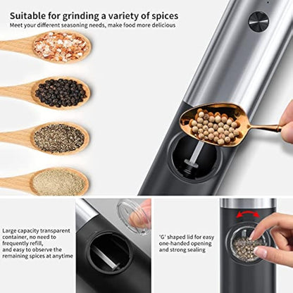 CIRCLE JOY Electric Pepper Grinder Set, Stainless Steel Spice Grinder with Ceramic Grind and Adjustable Coarseness, USB Rechargeable Salt Mills, No Pepper or Salt Included