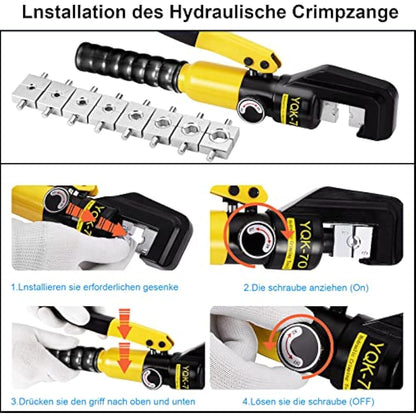 Solsop Hydraulic Crimping Tool Crimper Pliers - 9 Sets of Crimping Shapes 4-70 mm² for Copper Aluminium Cable Lugs