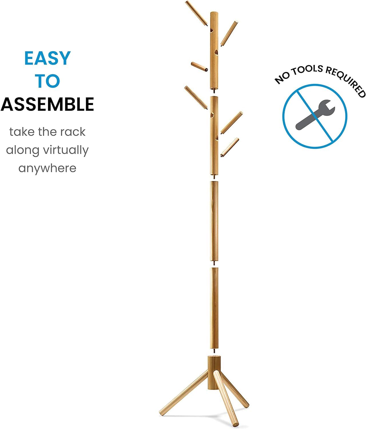 Verahaus High-Grade Wooden Tree Coat Rack Stand, 6 Hooks, Super Easy Assembly NO Tools Required