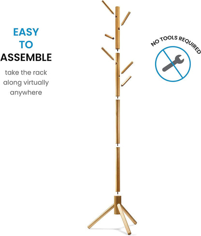 Verahaus High-Grade Wooden Tree Coat Rack Stand, 6 Hooks, Super Easy Assembly NO Tools Required