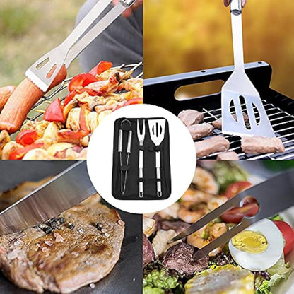 BBQ Tool Set,3 Pcs Professional Stainless Steel Grill Accessories Set with Handle Storage Bag,Camping Barbecue Grilling Utensils Kit Spatula Tongs Fork for Birthday Christmas Party