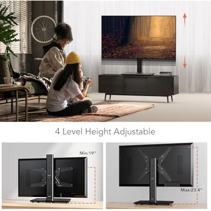 Universal Swivel TV Stand/Base Table Top TV Stand for 21 to 55 inch TVs with 90 Degree Swivel, 4 Level Height Adjustable, Heavy Duty Tempered Glass Base, Holds up to 45kgs, HT02B-002
