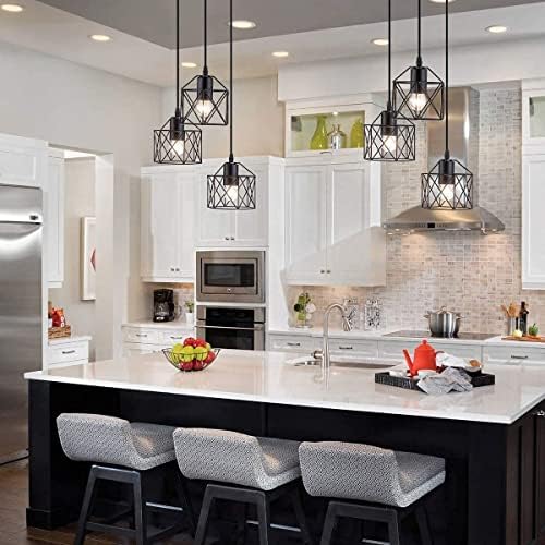 Vintage 3-Lights Ceiling Lamp Adjustable Hanging Pendant Lights Industrial Flush Mount Ceiling Lighting Fixture E27 Base Black Geometric Ceiling Hanging Lamp for Kitchen Dinning Room Hallway
