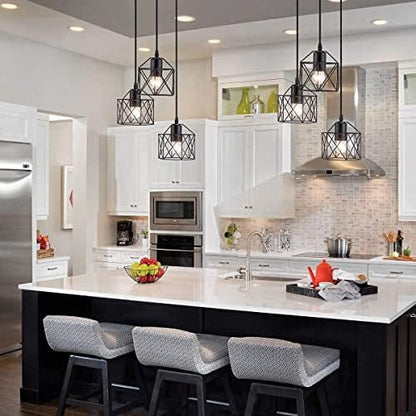 Vintage 3-Lights Ceiling Lamp Adjustable Hanging Pendant Lights Industrial Flush Mount Ceiling Lighting Fixture E27 Base Black Geometric Ceiling Hanging Lamp for Kitchen Dinning Room Hallway
