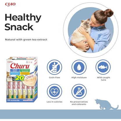 Churu by INABA Cat Treat - Tuna Variety Box - 1 Pack (20 x 14g total) / Soft & Creamy Cat Treat, Delicious & Healthy Snack, Purée Food Topper, Natural, Grain Free
