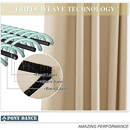 PONY DANCE Thermal Insulated Curtains for Bedroom - Biscotti Beige Energy Saving Eyelet Curtains for Farmhouse Greenhouse Loft Decoration, 46 x 45 Inch, 2 Panels