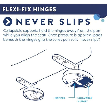 Croydex Eyre Soft Close Toilet Seat D Shape - Quick Release Button for Easy Cleaning and Adjustable Hinges with Top and Bottom Fixings Included, Antibacterial Treated Surface (White D-Shape)