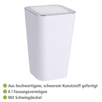 WENKO Candy Swing Cover Bin, ABS/PS, White/Chrome, 18 x 18 x 28.5 cm