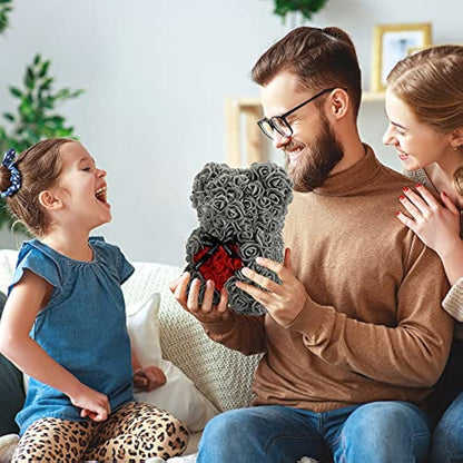 Gifts for Women，Birthday Gifts ，Rose Flower Bear-Hand Made Rose Teddy Bear,Best Artificial Decoration Gifts for mom, Gifts for Girls,Unique Gifts,The Perfect Party Clear Gift Box (Gray)