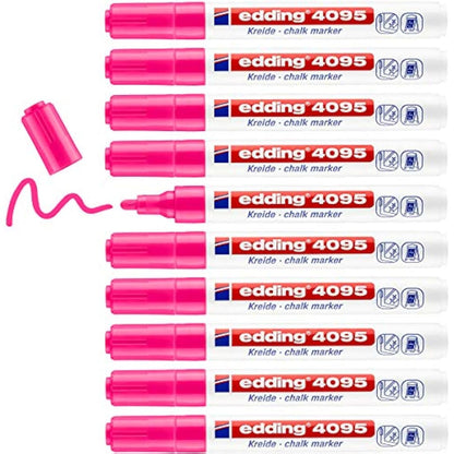 edding 4095 chalk marker - neon-pink - 10 chalk pens - round tip 2-3 mm - medium-tipped wet wipe pen for chalkboards, windows, glass, mirrors - liquid chalk marker pens for opaque coverage