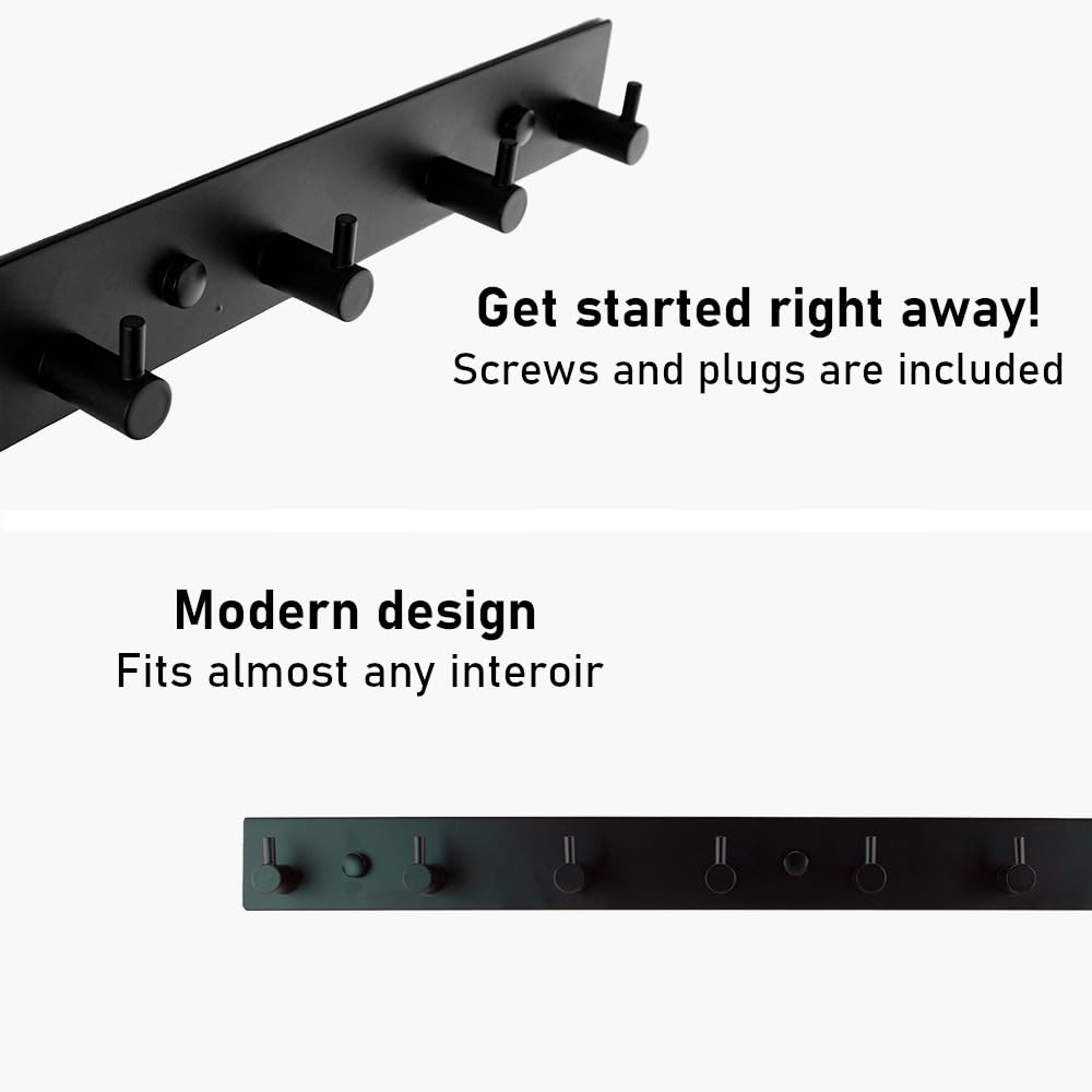 Brute Strength – Stainless Steel wall Coat Rack – Black – 21 Hooks · 144 cm