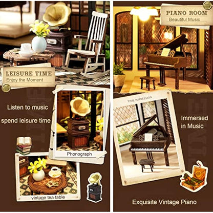 Spilay DIY Miniature Dollhouse Wooden Furniture Kit,Handmade Mini Crafts Modern Villa Model with Dust Cover & Music Box,1:24 Scale Creative Doll House Toys (LV002) (Time Impression)