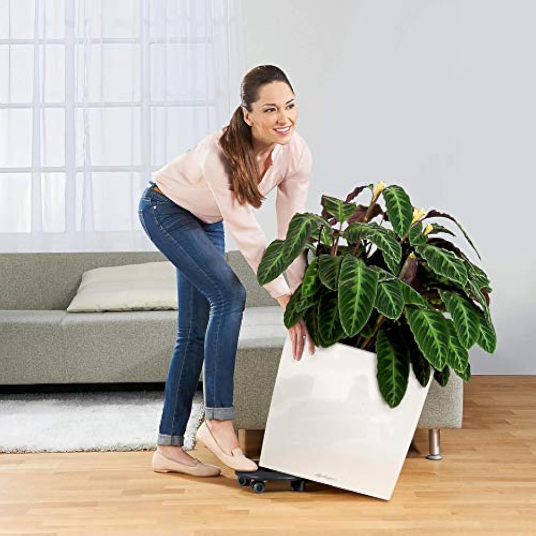 Lechuza Self Watering Plant Pot CUBE 50 Garden Flower Indoor and Outdoor Large Plastic Planter with Drainage Hole H50 L50 W50 cm White High-Gloss