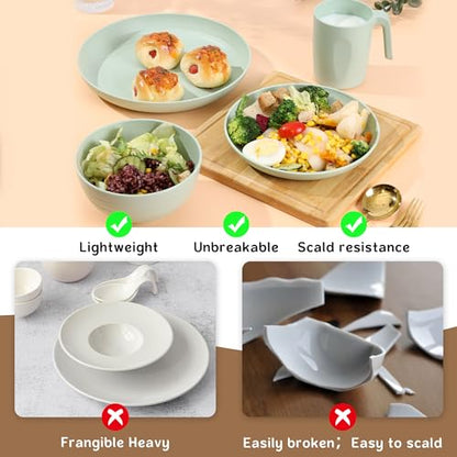 Greentainer Unbreakable Plastic Dinnerware Set, Lightweight Camping Tableware with 6 Dinning Plates, 6 Dessert Plates, 6 Bowls, 6 Cups for Kids &