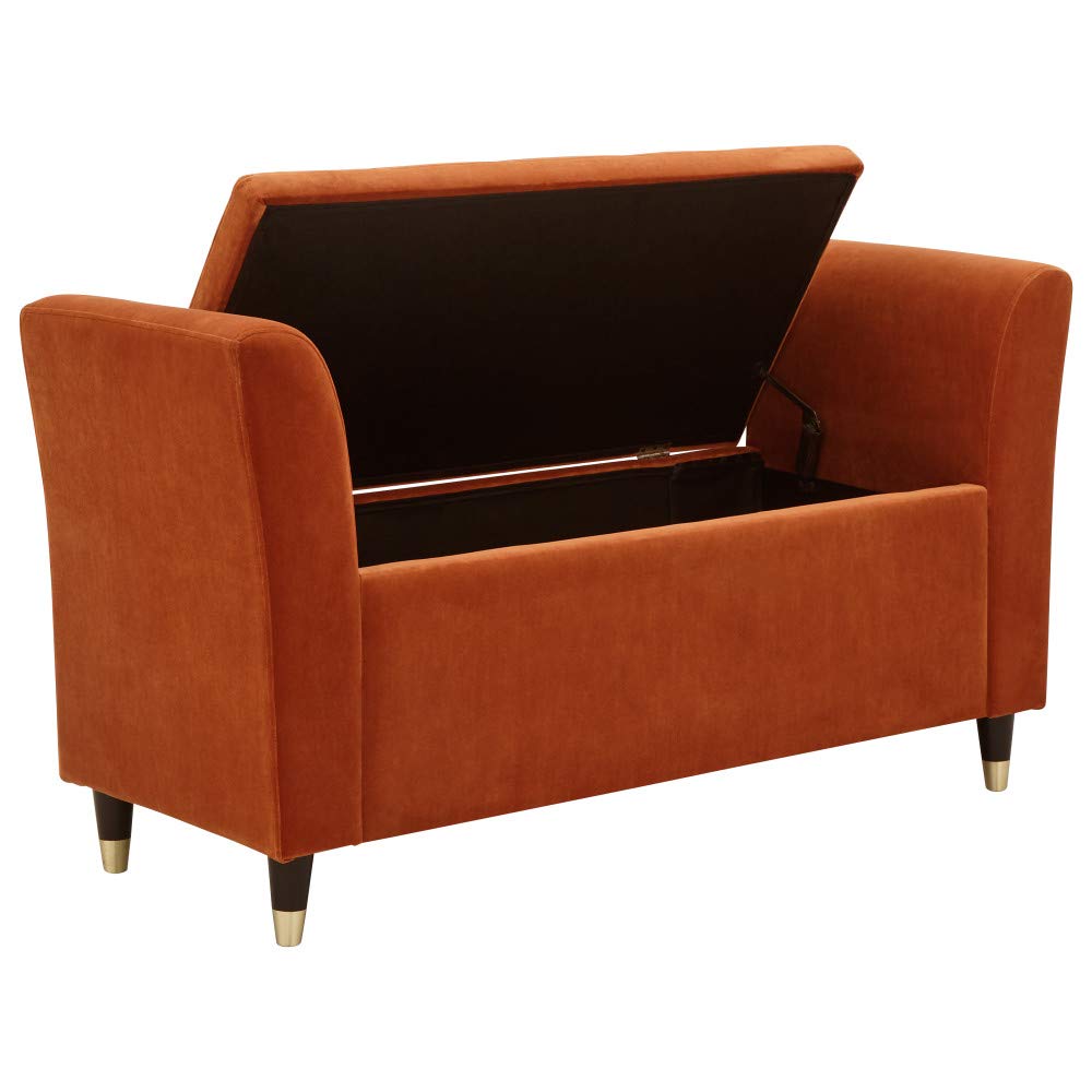 GFW Genoa Russet Fabric Ottoman Window Seat, Velvet Upholstered Storage Bench with Button Tufted Seat, Hidden Storage