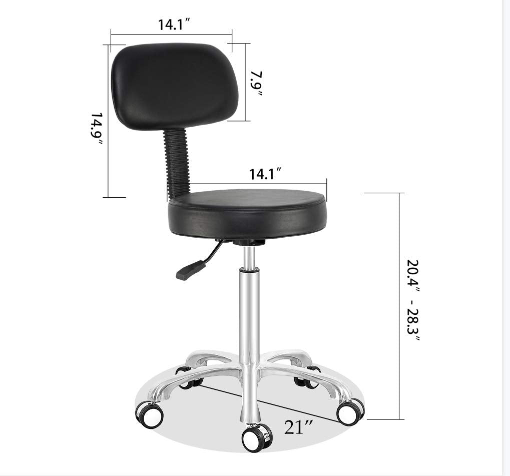 Antlu Adjustable Swivel High Desk Stool Chair for Beauty Kitchen Office Drum,Tall Metal Frame Stool on Wheels and Back (Black)