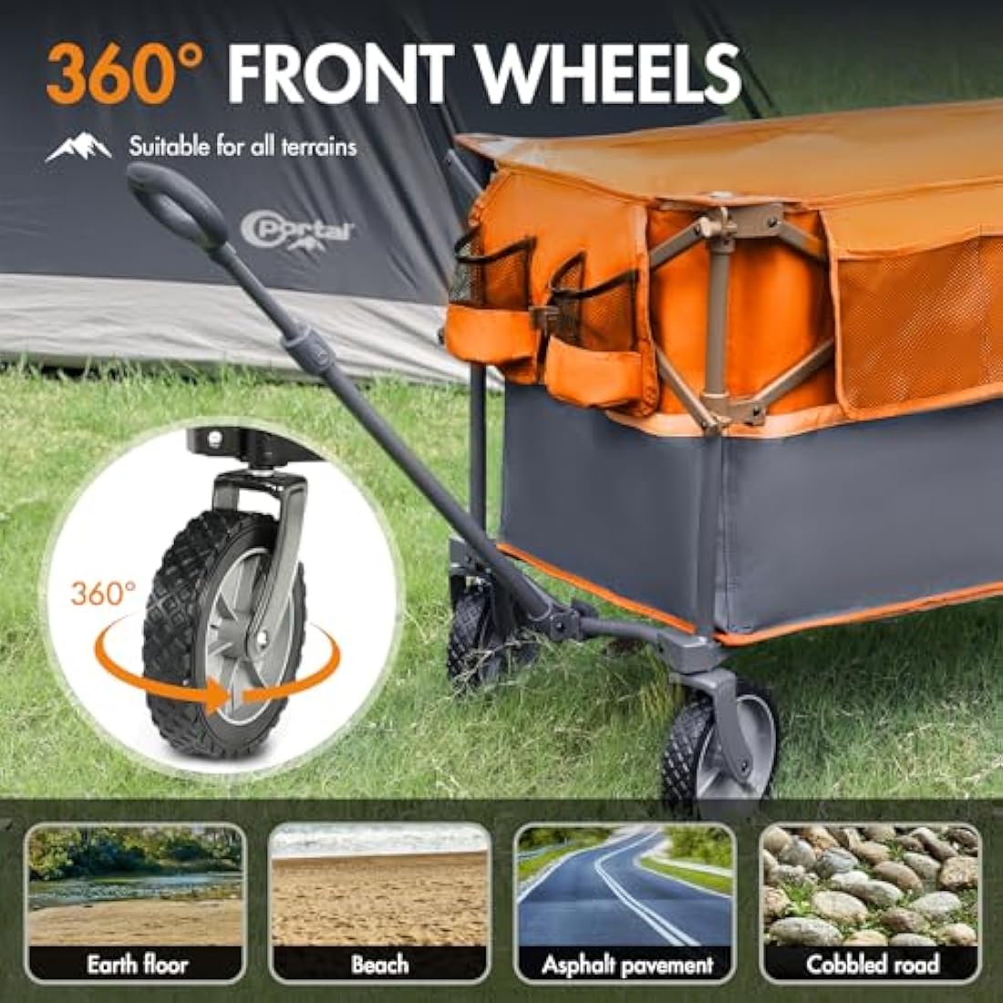 PORTAL XL Deeper Festival Trolley on Wheels 228L Larger Capacity Folding Camping Garden Beach Trolley Heavy Duty Pull along Cart Collapsible Wagon Foldable Picnic Trailer Hand Truck