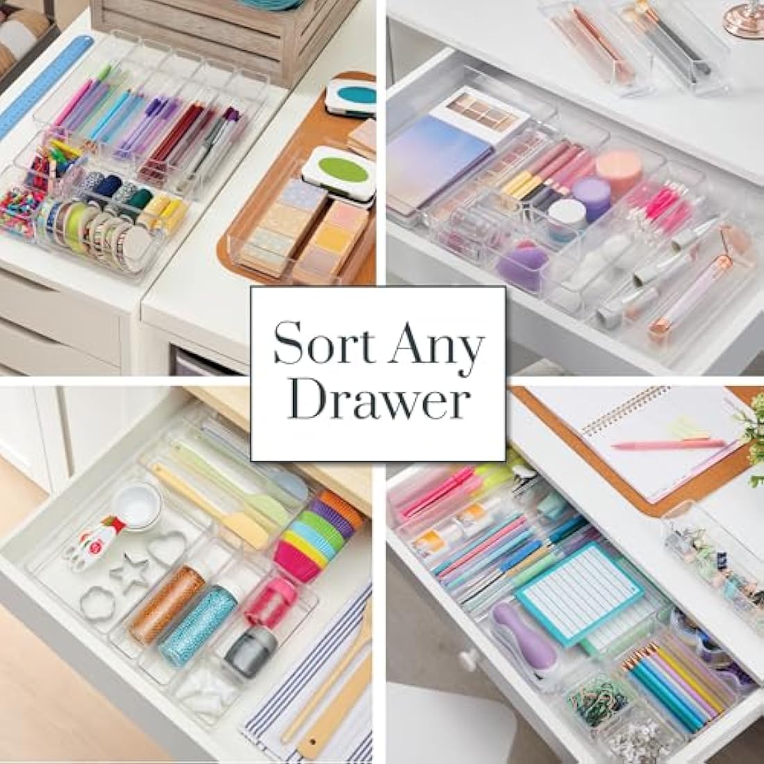STORi SimpleSort 10-Piece Stackable Clear Drawer Organizer Set | Multi-size Trays | Makeup Vanity Storage Bins and Office Desk Drawer Dividers | Made in USA