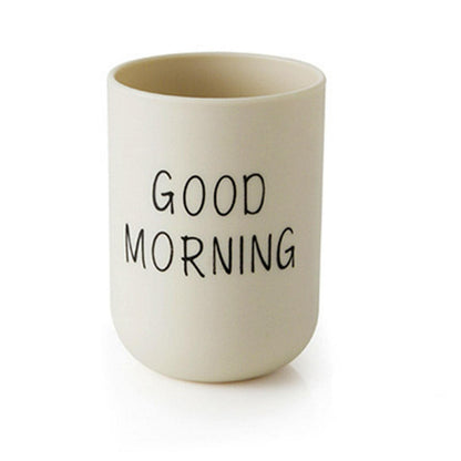 Toothbrush Holder, Good Morning Cup Toothbrush Cup, Home Travel Bathroom Washing Toothpaste Holder Plastic Tumbler Cups(COLOR:Khaki)