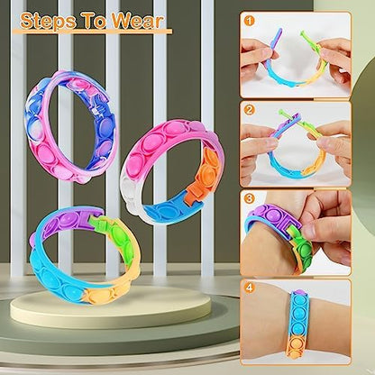 Coicok 30 PCS Pop Bracelet it Fidget Toys, 15 Colours, Party bag fillers for kids, Pop it fidget toys, Decompression Wristband with Autistic & ADHD, Kids party favours, Lucky dip prizes for kids