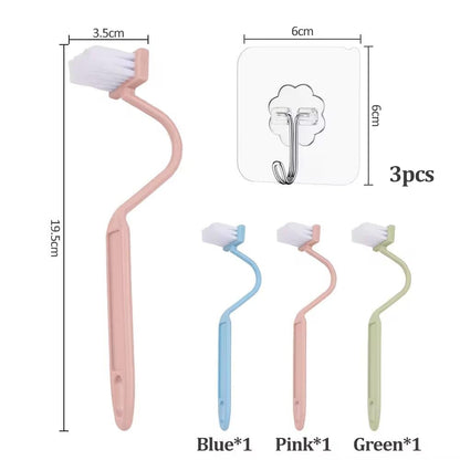 3Pcs Toilet Brushes Small Curved, Plastic Toilet Cleaning Brush, Rim Cleaner, Under Rim Toilet Scrubber with Transparent Adhesive Hooks for Bathroom