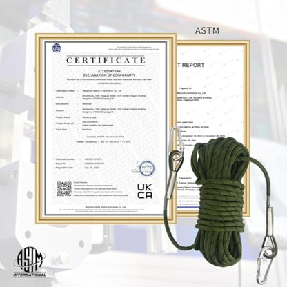 NewDoar 18KN Static Climbing Rope 10mm Accessory Cord Equipment 33FT(10M) 66FT(20M) 98FT(30M) 165FT(50M) Escape Rope with 2 Carabiners for Ice Climbing Fire Rescue Rope Safety Rope