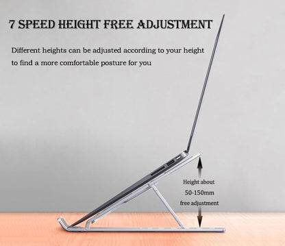 Fit4Less Foldable Laptop Stand, adjustable Height,Ergonomic Computer Stand, Aluminium Silver color for Various Laptops no more than 16'' （7 knots